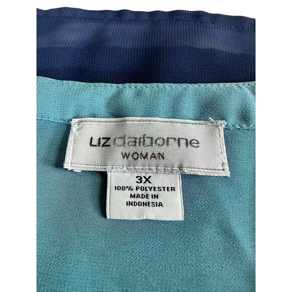 Liz Claiborne Blouse Blue Ombre size 3X  V Neck Buttons Sheer Top/cover up - Picture 10 of 11